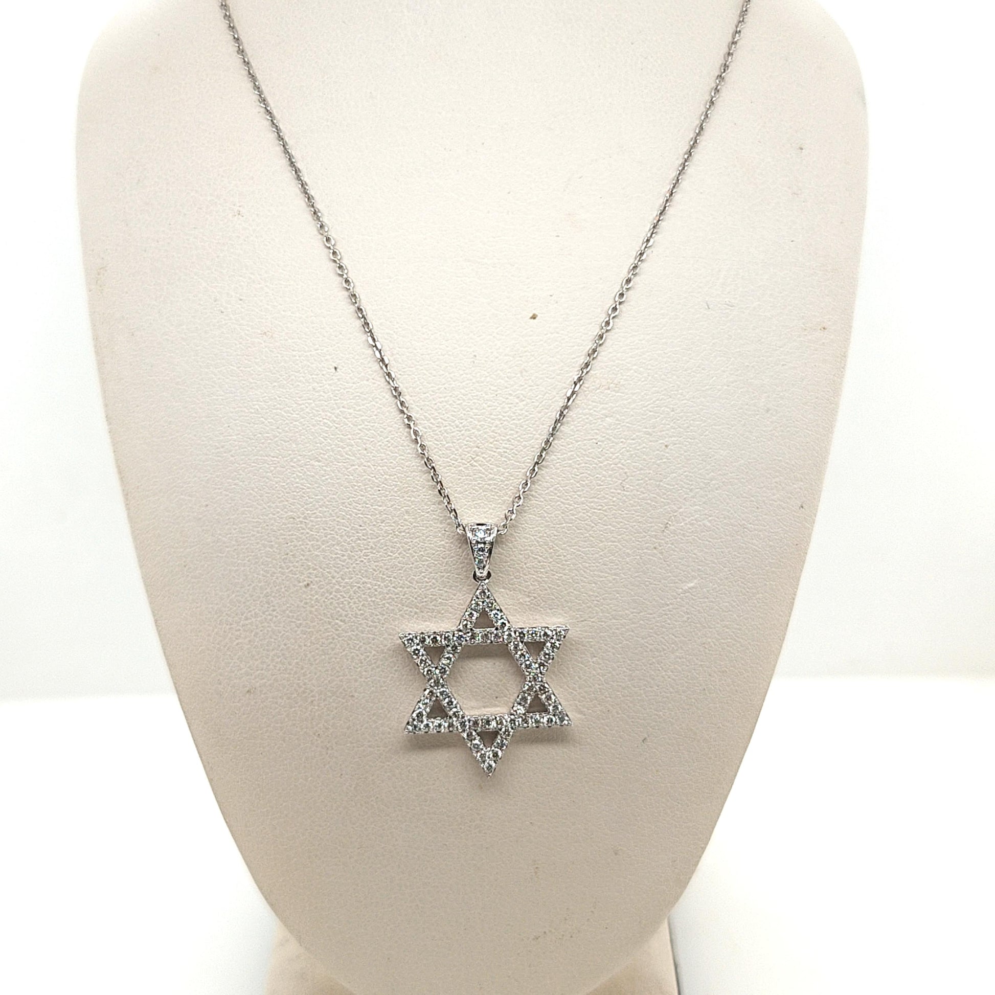 DIAMOND STAR OF DAVID PENDANT NECKLACE 0.80CTW WHITE GOLD