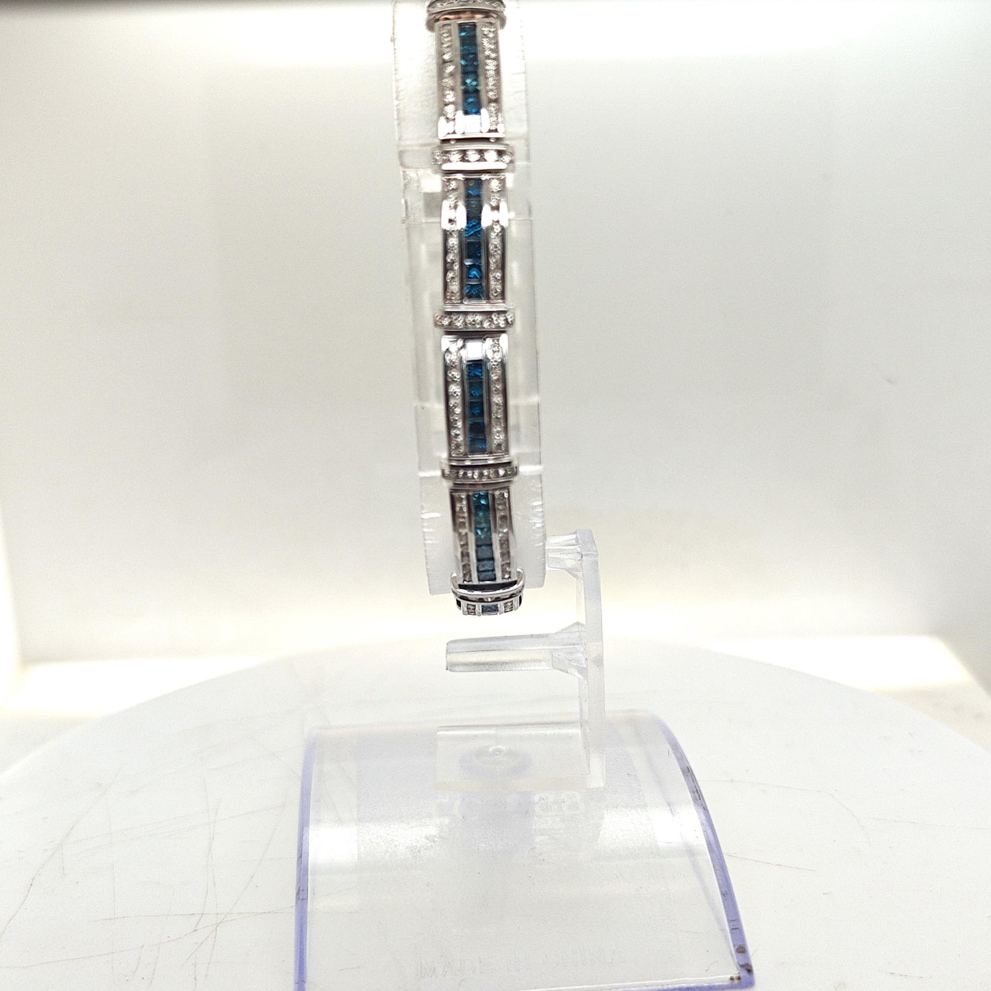 DIAMOND CHANNEL SET BRACELET WITH BLUE DIAMONDS WHITE GOLD 6.48CTW