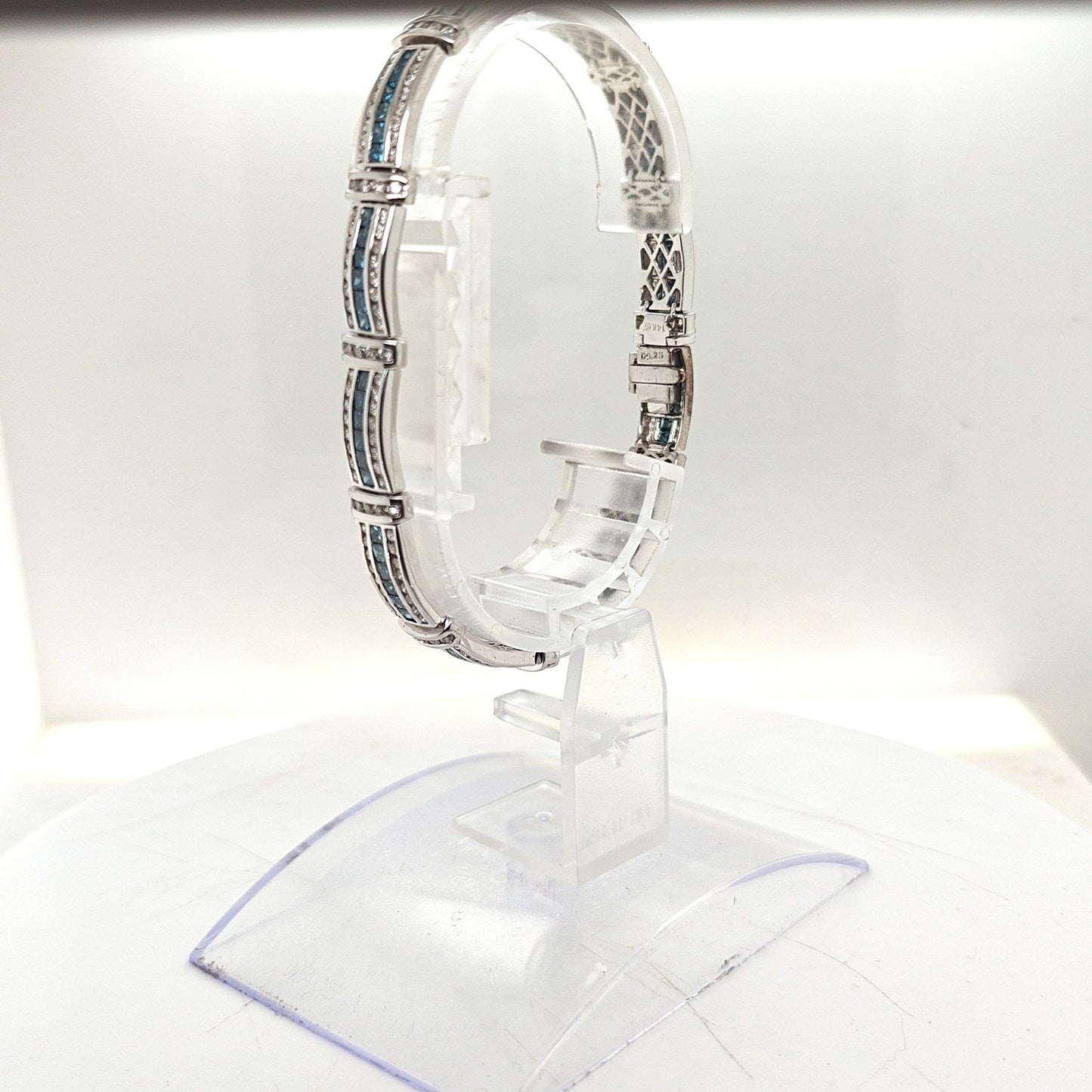 DIAMOND CHANNEL SET BRACELET WITH BLUE DIAMONDS WHITE GOLD 6.48CTW