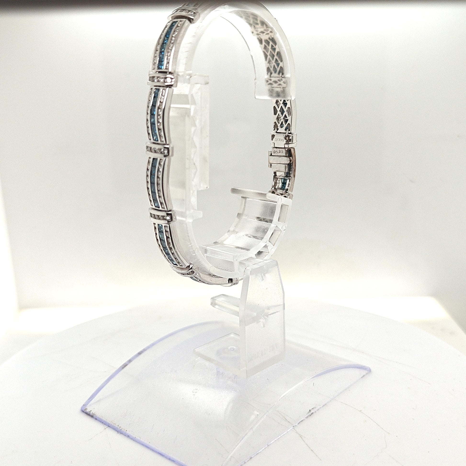 DIAMOND CHANNEL SET BRACELET WITH BLUE DIAMONDS WHITE GOLD 6.48CTW