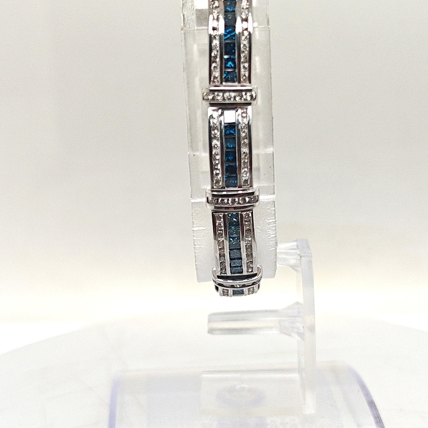 DIAMOND CHANNEL SET BRACELET WITH BLUE DIAMONDS WHITE GOLD 6.48CTW