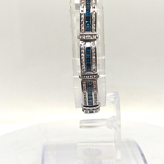 DIAMOND CHANNEL SET BRACELET WITH BLUE DIAMONDS WHITE GOLD 6.48CTW