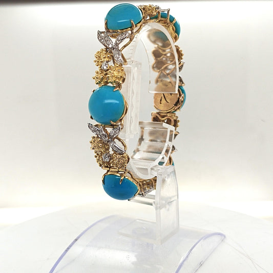 TURQUOISE AND DIAMOND BRACELET YELLOW AND WHITE GOLD