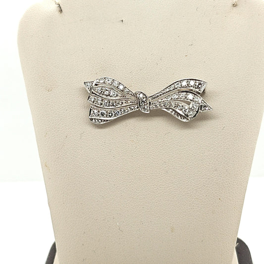 VINTAGE ESTATE PLATINUM AND DIAMOND BOW BROOCH PIN