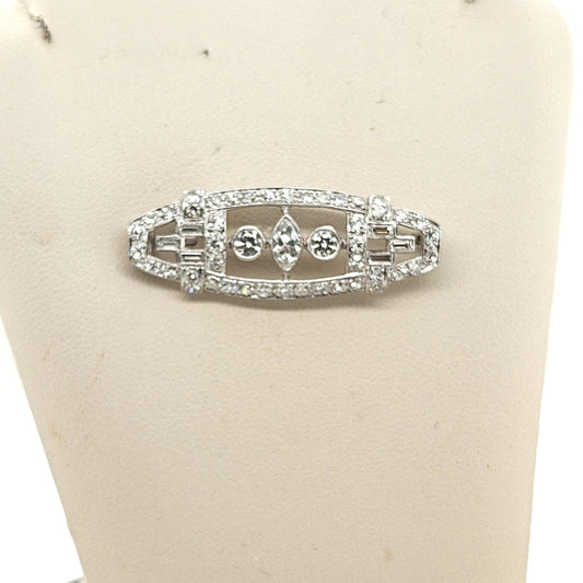 VINTAGE ART DECO DIAMOND BROOCH PIN IN PLATINUM