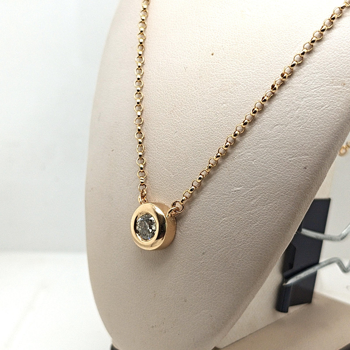 DIAMOND SOLITAIRE PENDANT NECKLACE 1.01CTW BEZEL SET YELLOW GOLD