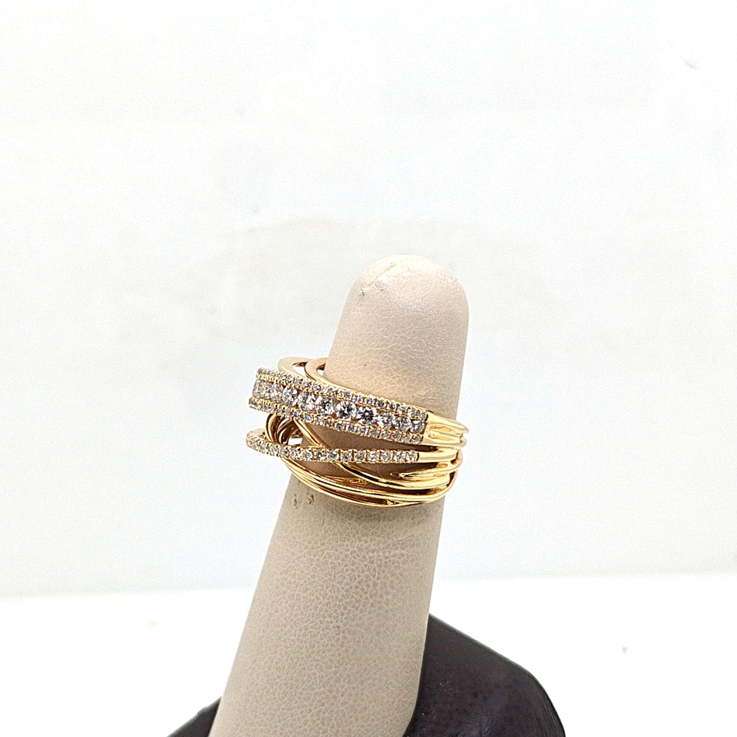 DIAMOND MULTI-STRAND PAVE CRISSCROSS RING 2.04CTW YELLOW GOLD