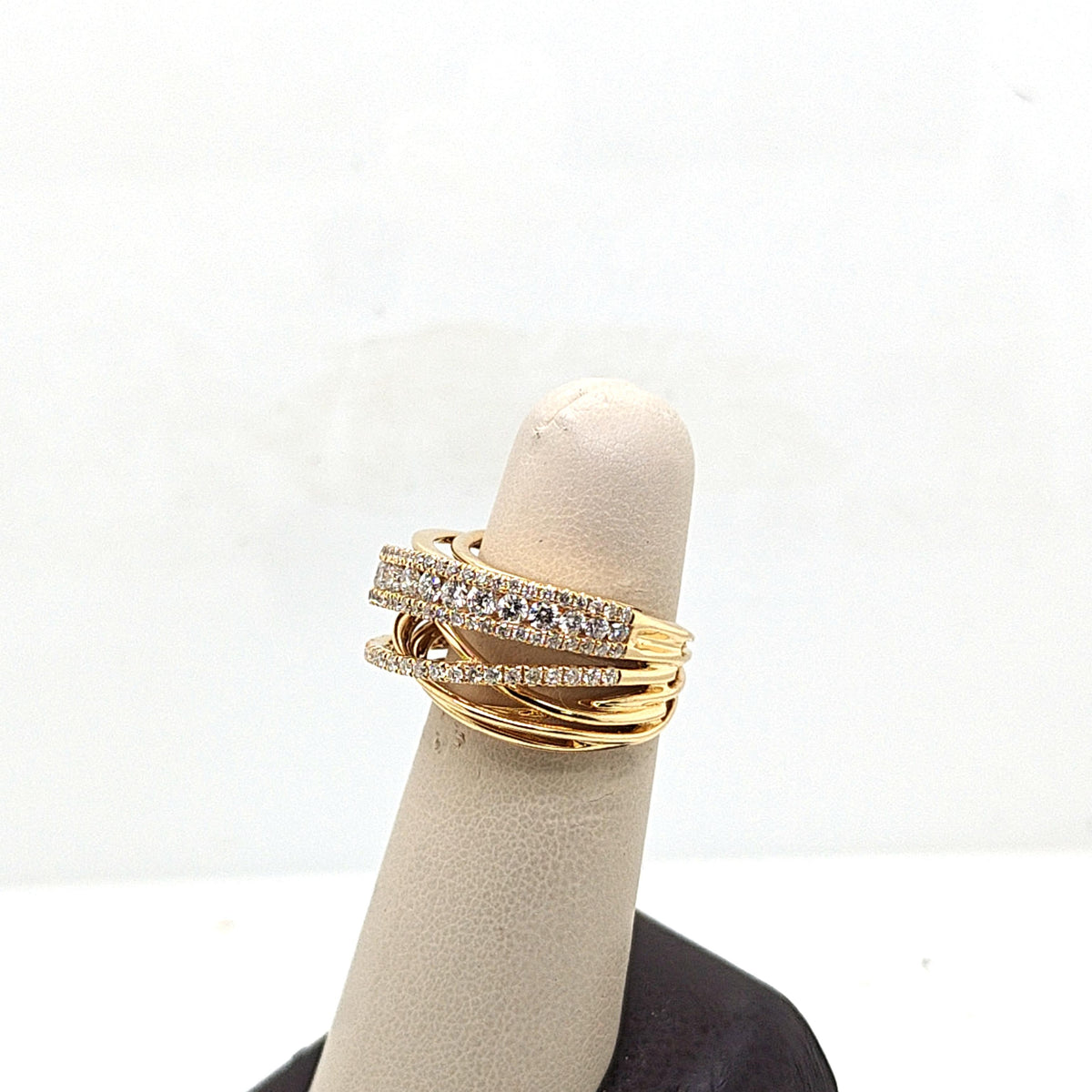 DIAMOND MULTI-STRAND PAVE CRISSCROSS RING 2.04CTW YELLOW GOLD