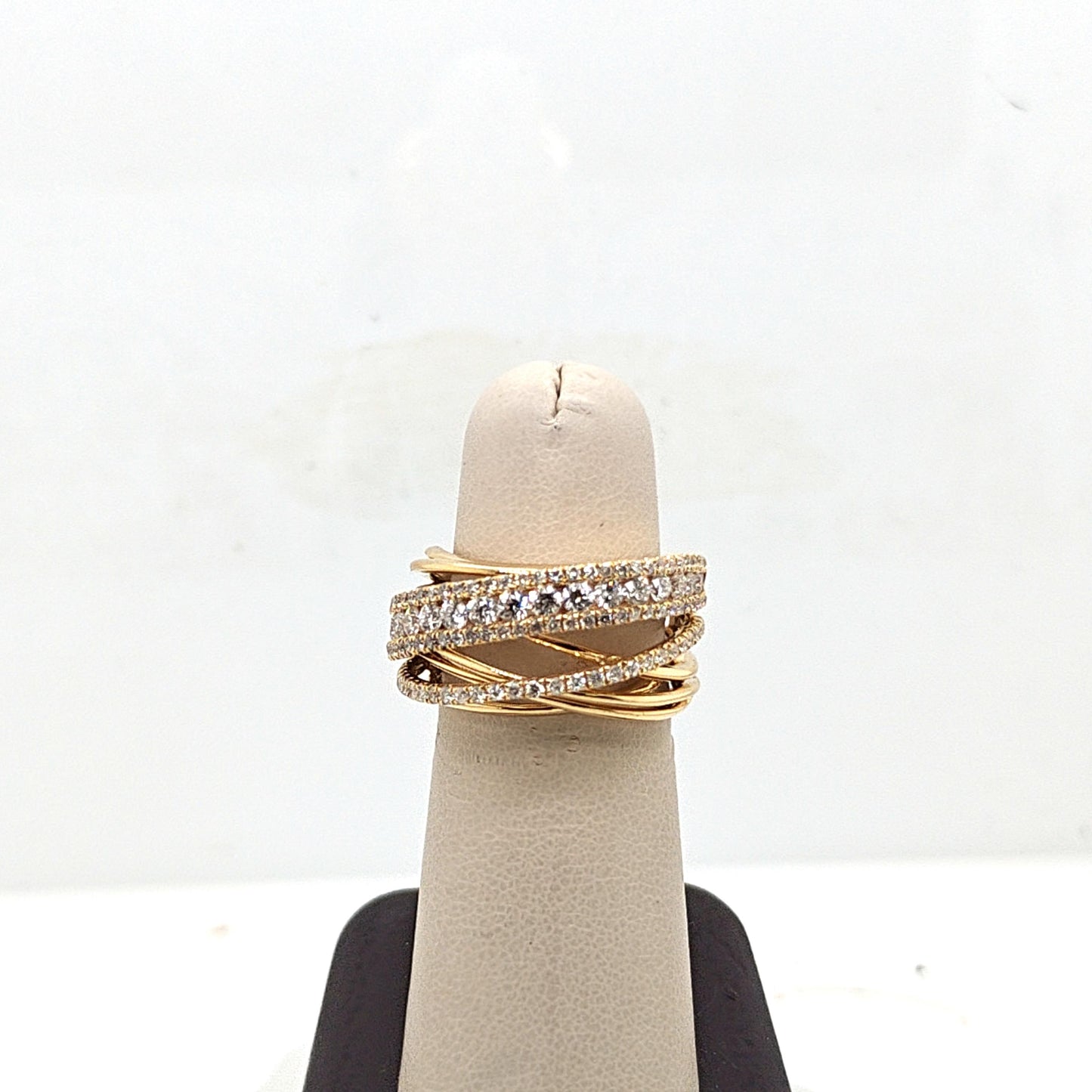DIAMOND MULTI-STRAND PAVE CRISSCROSS RING 2.04CTW YELLOW GOLD