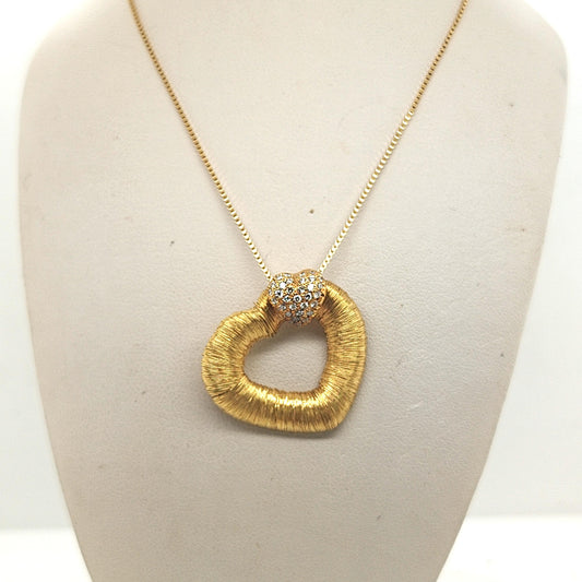 GOLD AND DIAMOND HEART PENDANT NECKLACE YELLOW GOLD