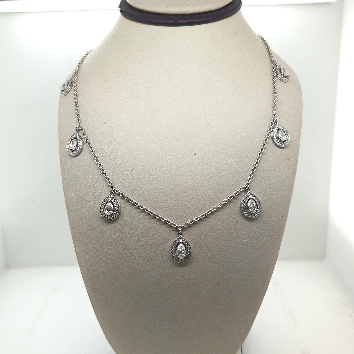 DIAMOND PEAR SHAPE DANGLE NECKLACE 2.45CTW WHITE GOLD