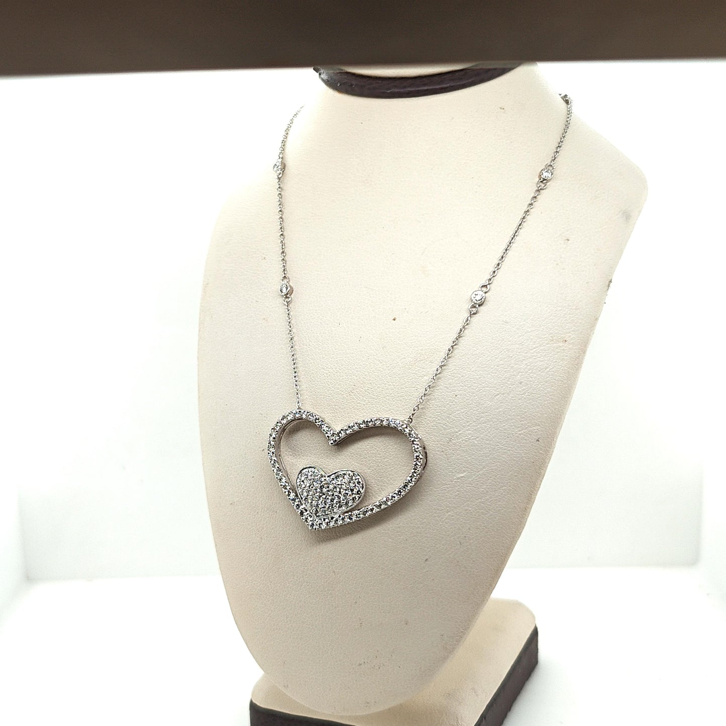 DOUBLE DIAMOND HEART SHAPE PENDANT NECKLACE 1.55CTW WHITE GOLD