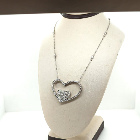 DOUBLE DIAMOND HEART SHAPE PENDANT NECKLACE 1.55CTW WHITE GOLD