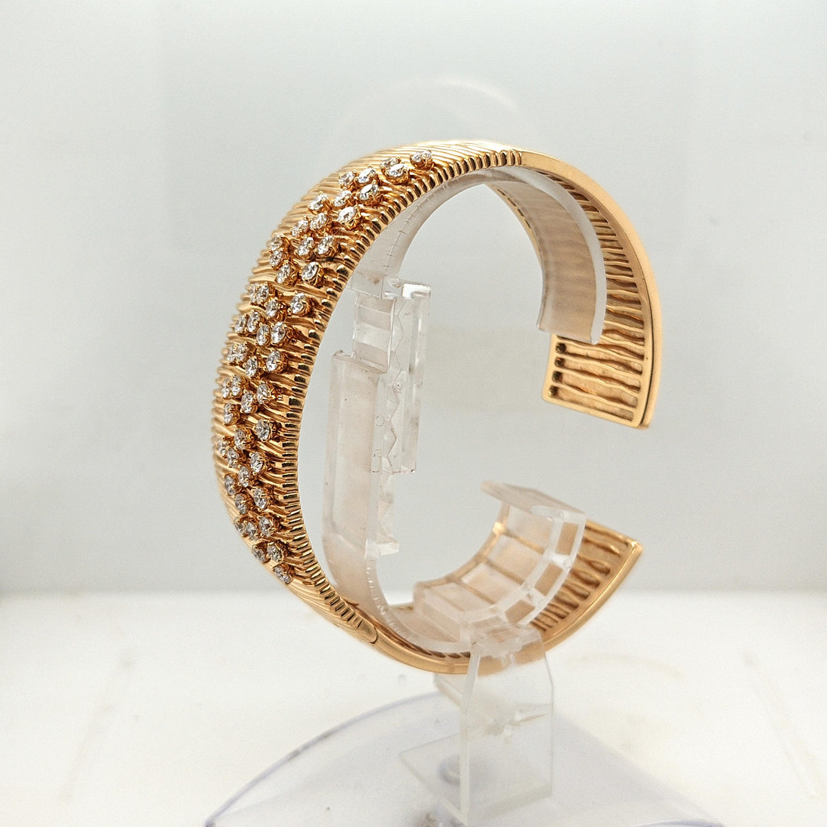 HUEB HEAVY DIAMOND CUFF BANGLE 3.43CTW YELLOW GOLD