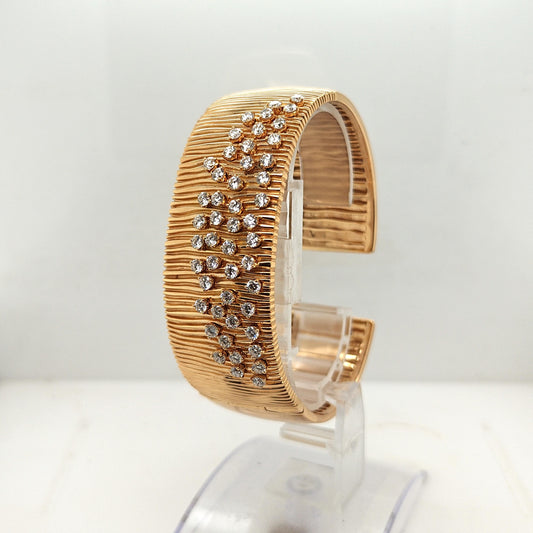 HUEB HEAVY DIAMOND CUFF BANGLE 3.43CTW YELLOW GOLD