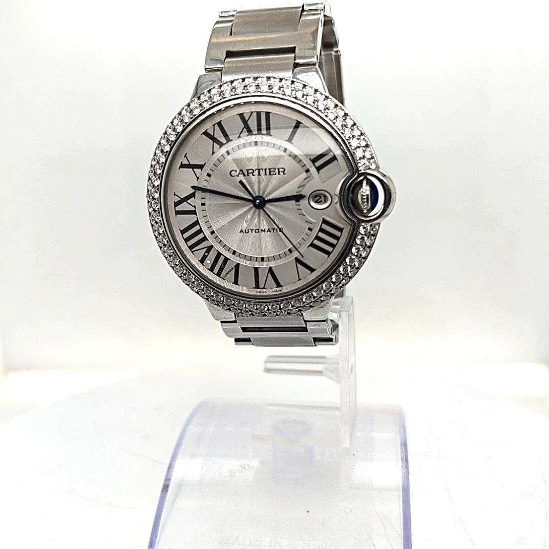 CARTIER BALLON BLEU WATCH STEEL 42MM DIAMOND BEZEL