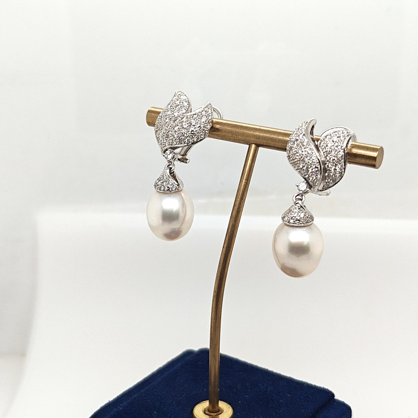 PEARL AND DIAMOND DANGLE EARRINGS 1.01CTW WHITE GOLD