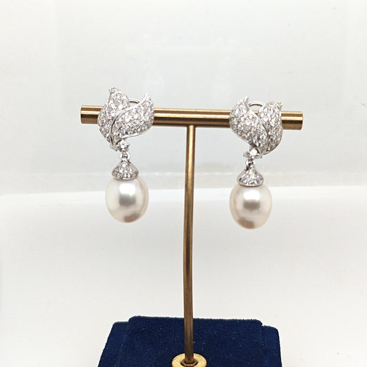 PEARL AND DIAMOND DANGLE EARRINGS 1.01CTW WHITE GOLD