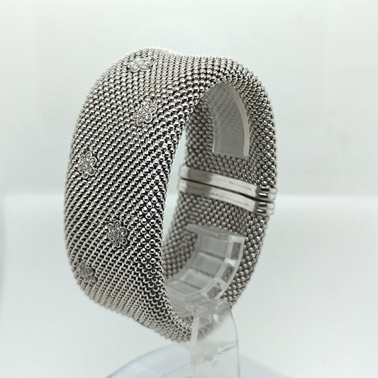 WIDE MESH FLEXIBLE WHITE GOLD BRACELET WITH DIAMONDS 1.22CTW