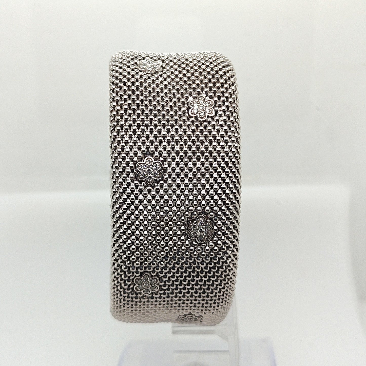 WIDE MESH FLEXIBLE WHITE GOLD BRACELET WITH DIAMONDS 1.22CTW