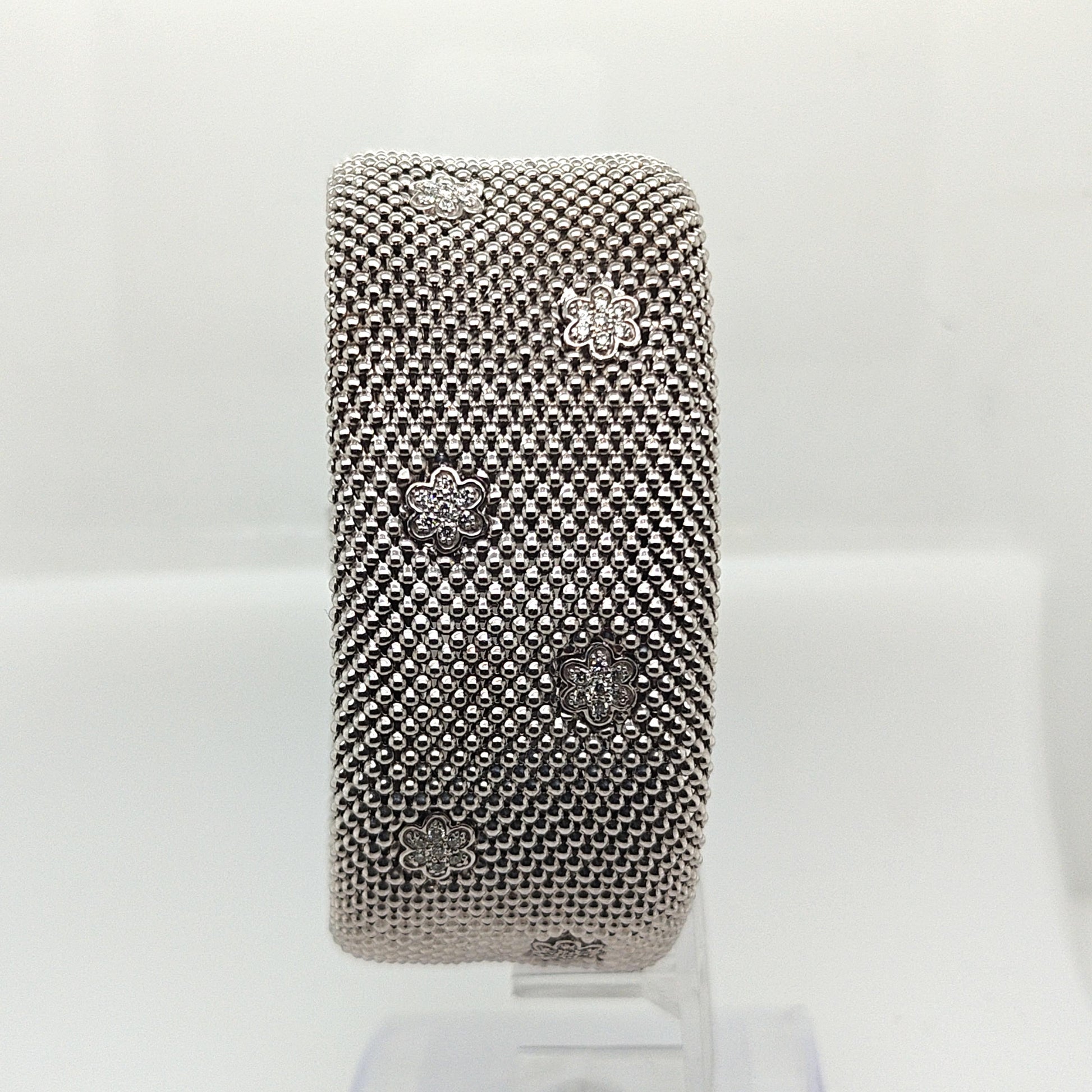 WIDE MESH FLEXIBLE WHITE GOLD BRACELET WITH DIAMONDS 1.22CTW