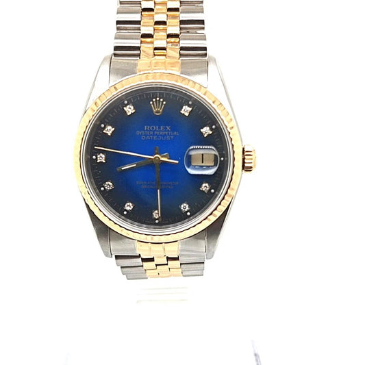 ROLEX DATEJUST TWO TONE ORIGINAL BLUE VIGNETTE DIAMOND DIAL 36MM