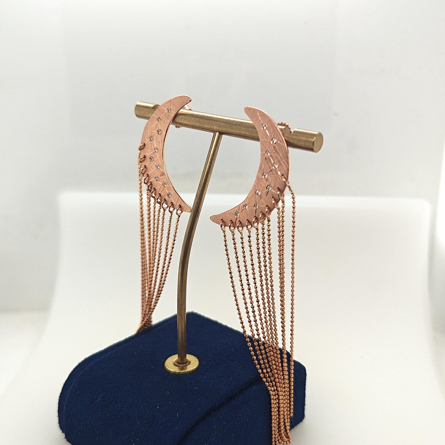 STARLIGHT STRANDS ROSE GOLD DIAMOND CRESCENT MOON DANGLE EARRINGS