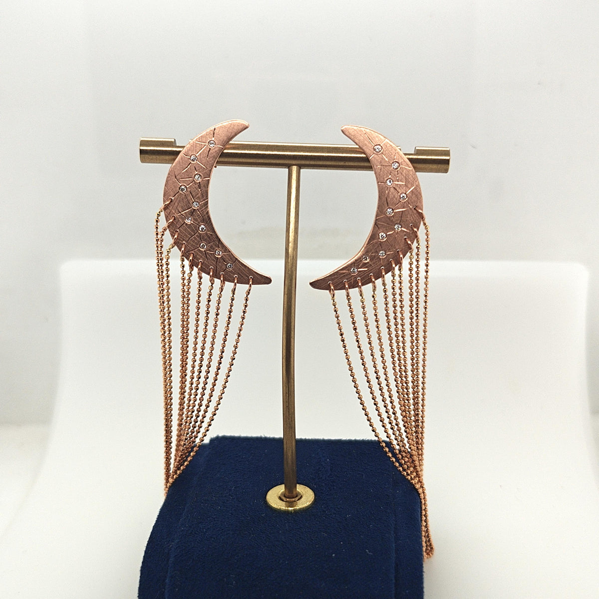 STARLIGHT STRANDS ROSE GOLD DIAMOND CRESCENT MOON DANGLE EARRINGS
