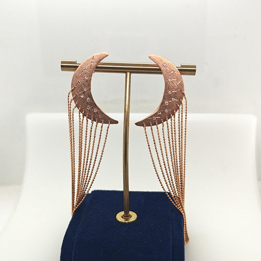 STARLIGHT STRANDS ROSE GOLD DIAMOND CRESCENT MOON DANGLE EARRINGS