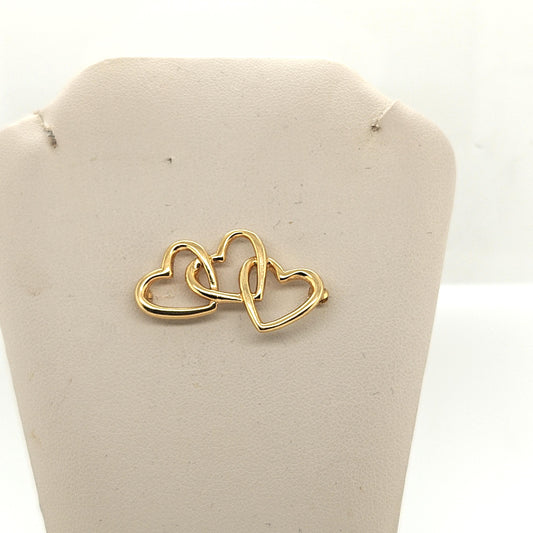 TIFFANY & CO TRIPLE HEARTS PIN BROOCH YELLOW GOLD