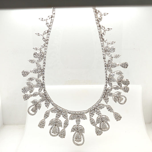 DIAMOND LEAF CASCADE DROP NECKLACE 28.55CTW WHITE GOLD