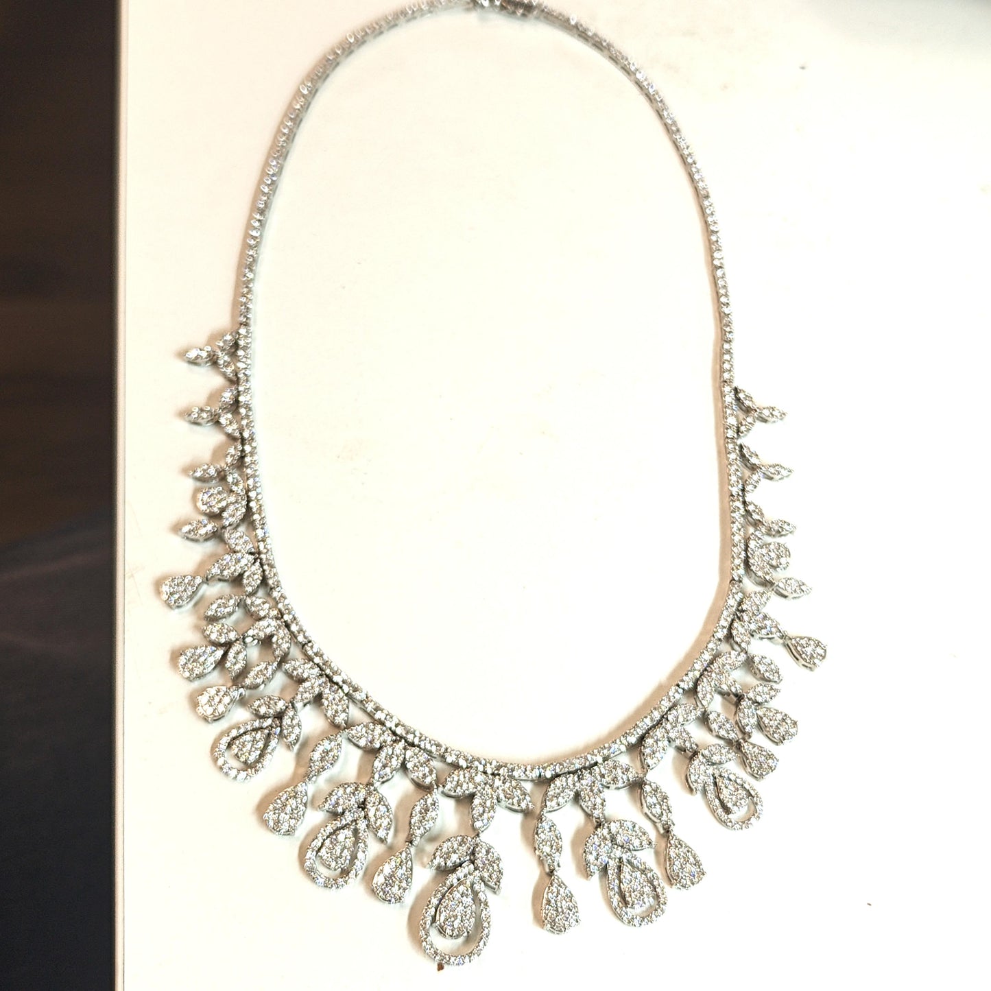DIAMOND LEAF CASCADE DROP NECKLACE 28.55CTW WHITE GOLD