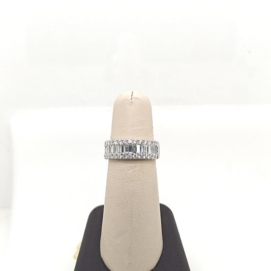 DIAMOND HALF ETERNITY BAND RING BAGUETTE AND ROUND 1.55CTW WHITE GOLD