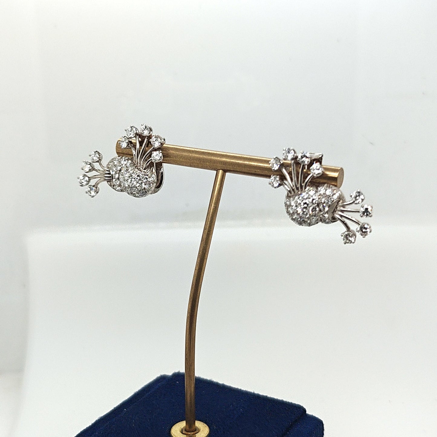 DIAMOND ESTATE FLORAL BASKET CLUSTER EARRINGS 3.35CTW PLATINUM AND WHITE GOLD