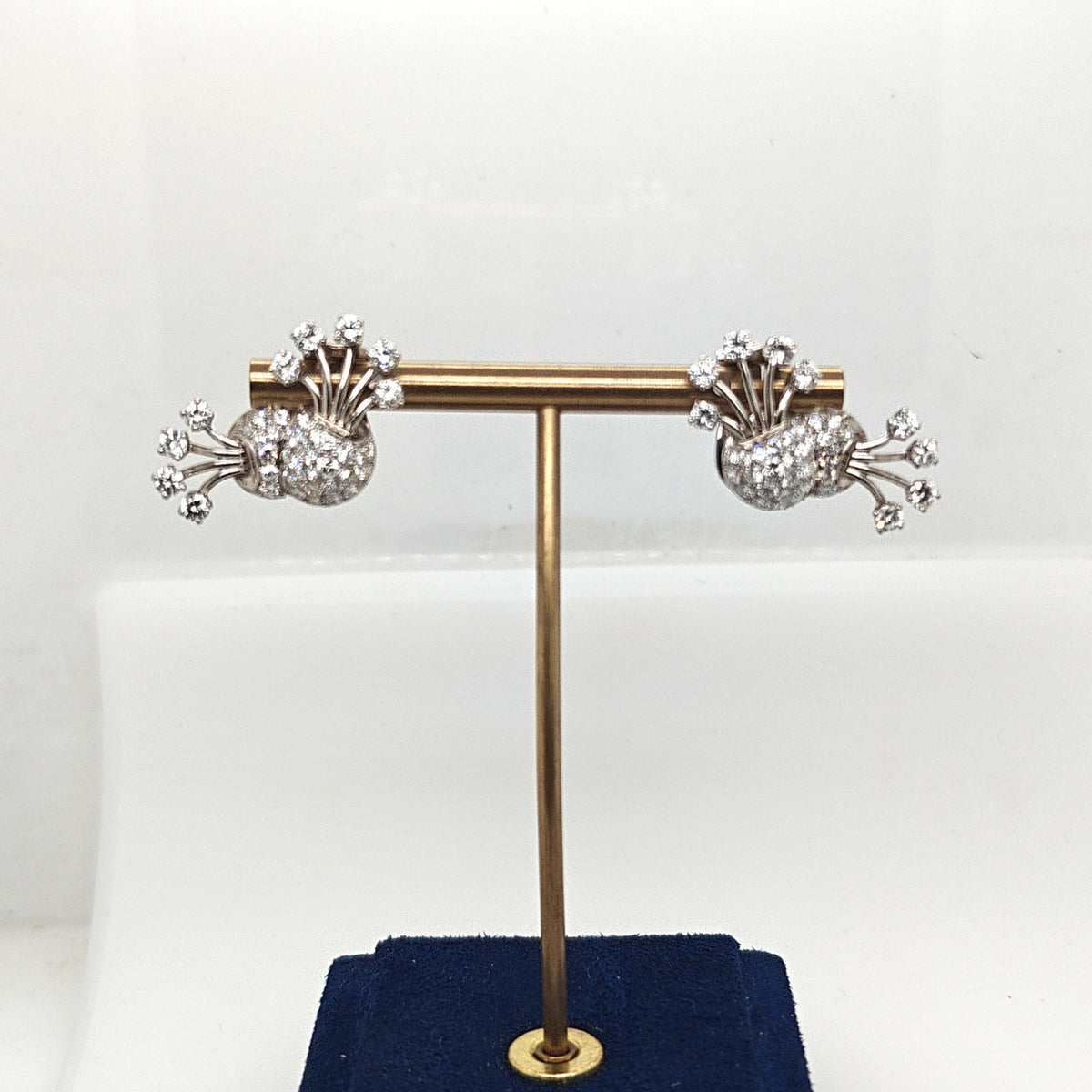 DIAMOND ESTATE FLORAL BASKET CLUSTER EARRINGS 3.35CTW PLATINUM AND WHITE GOLD