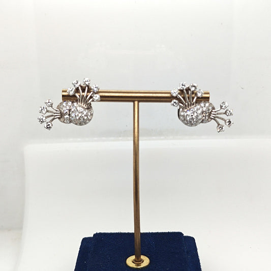 DIAMOND ESTATE FLORAL BASKET CLUSTER EARRINGS 3.35CTW PLATINUM AND WHITE GOLD