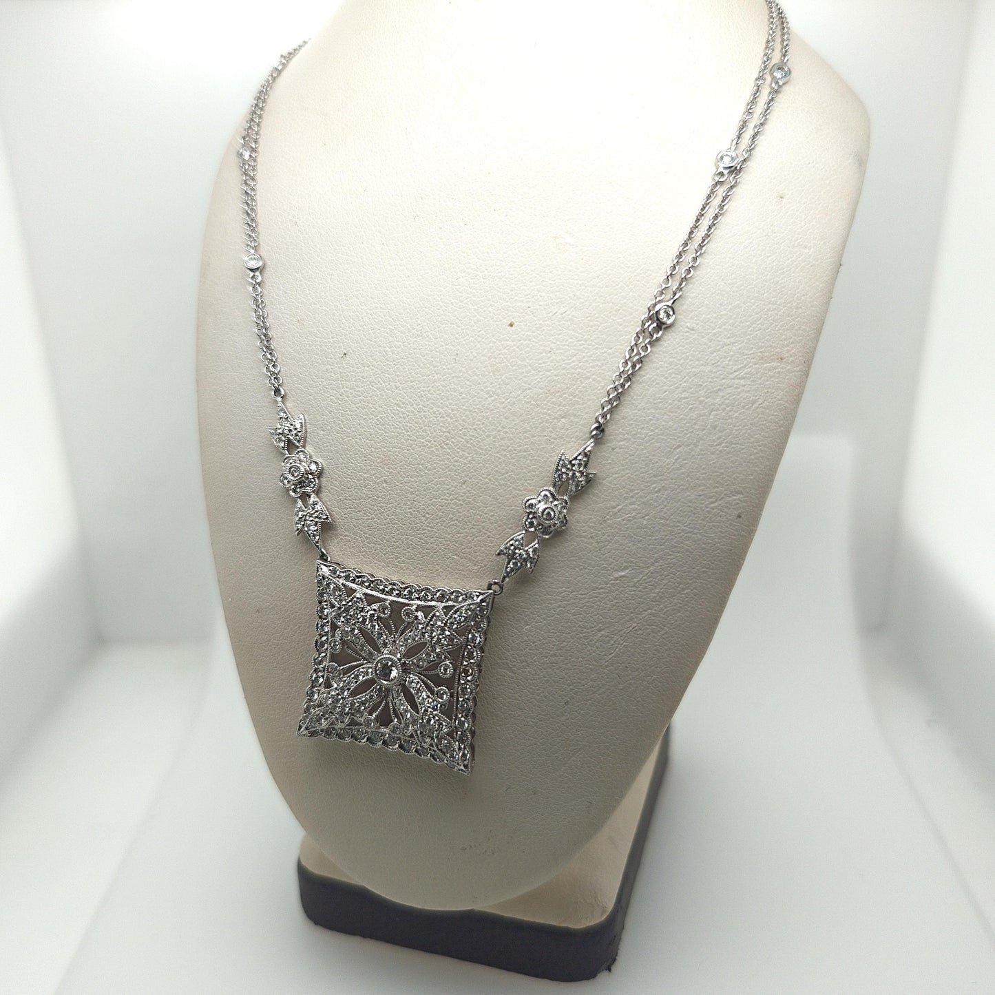 DIAMOND FILIGREE ESTATE NECKLACE 2.18CTW WHITE GOLD