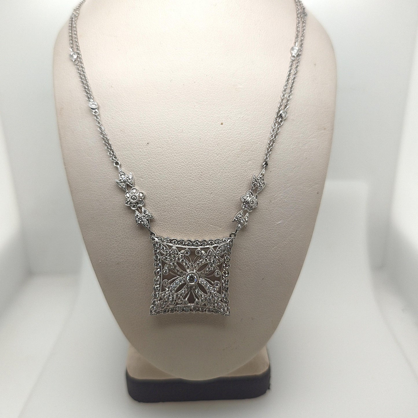 DIAMOND FILIGREE ESTATE NECKLACE 2.18CTW WHITE GOLD