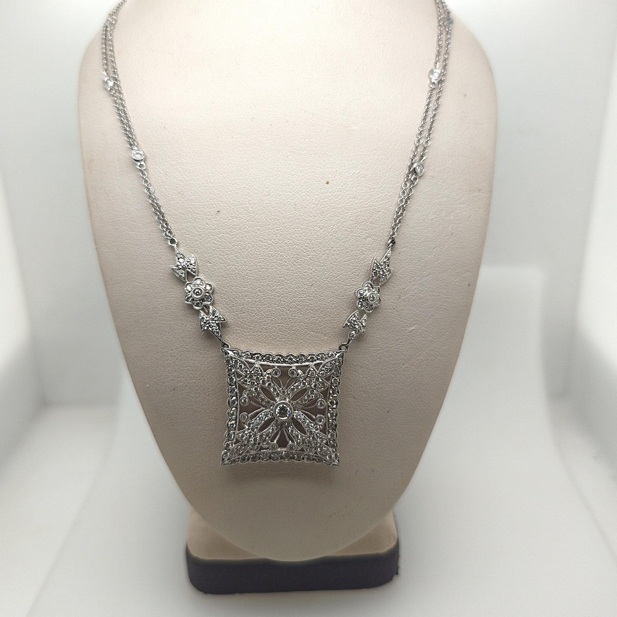 DIAMOND FILIGREE ESTATE NECKLACE 2.18CTW WHITE GOLD