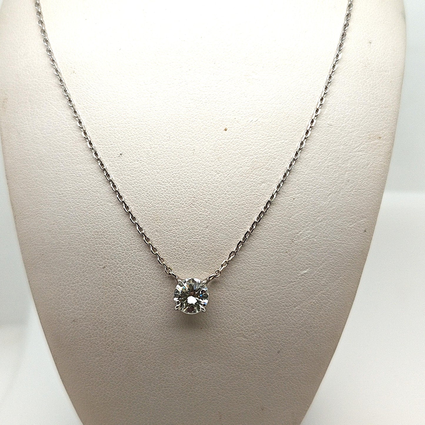 DIAMOND SOLITAIRE PENDANT NECKLACE 1.26CT ROUND PLATINUM AND WHITE GOLD