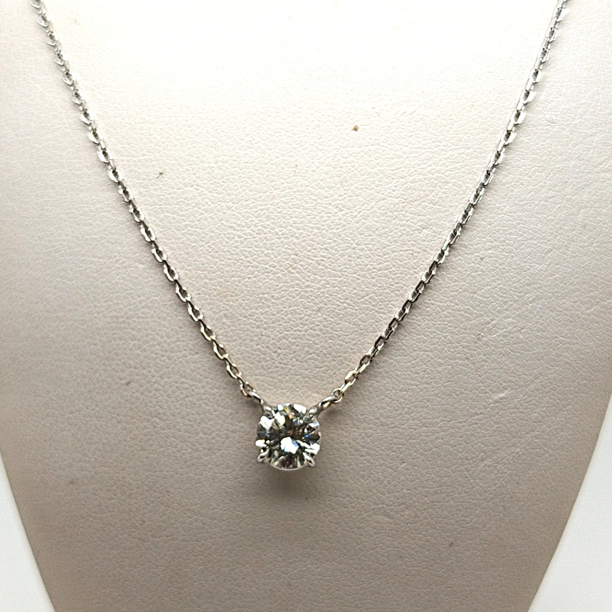 DIAMOND SOLITAIRE PENDANT NECKLACE 1.26CT ROUND PLATINUM AND WHITE GOLD