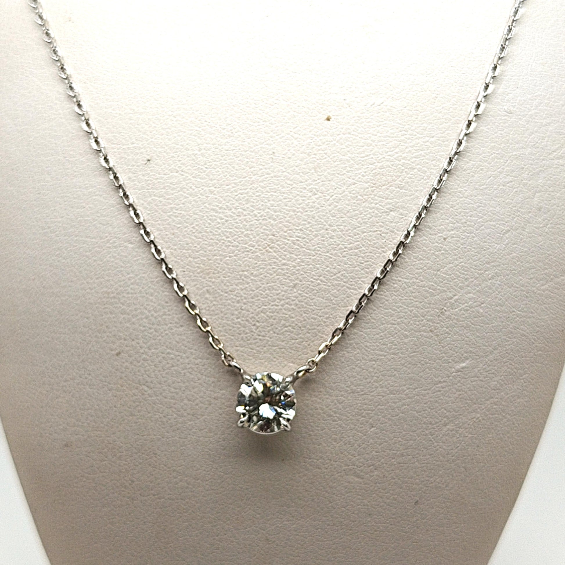 DIAMOND SOLITAIRE PENDANT NECKLACE 1.26CT ROUND PLATINUM AND WHITE GOLD