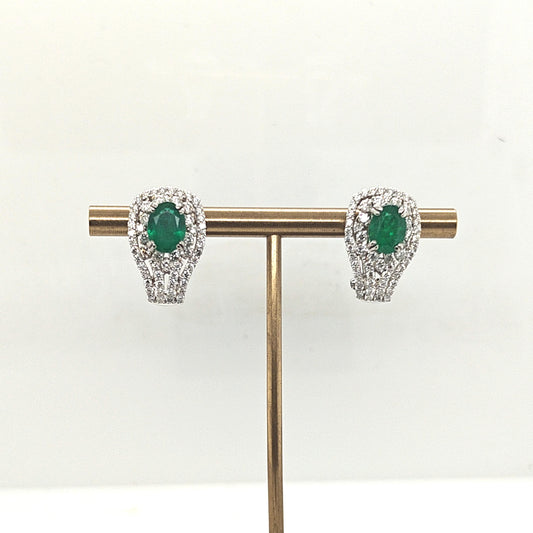 DIAMOND AND OVAL EMERALD EARRINGS WHITE GOLD