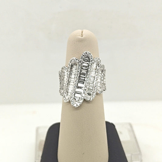 DIAMOND WIDE BAND RING BAGUETTE AND ROUND 3.63CTW WHITE GOLD