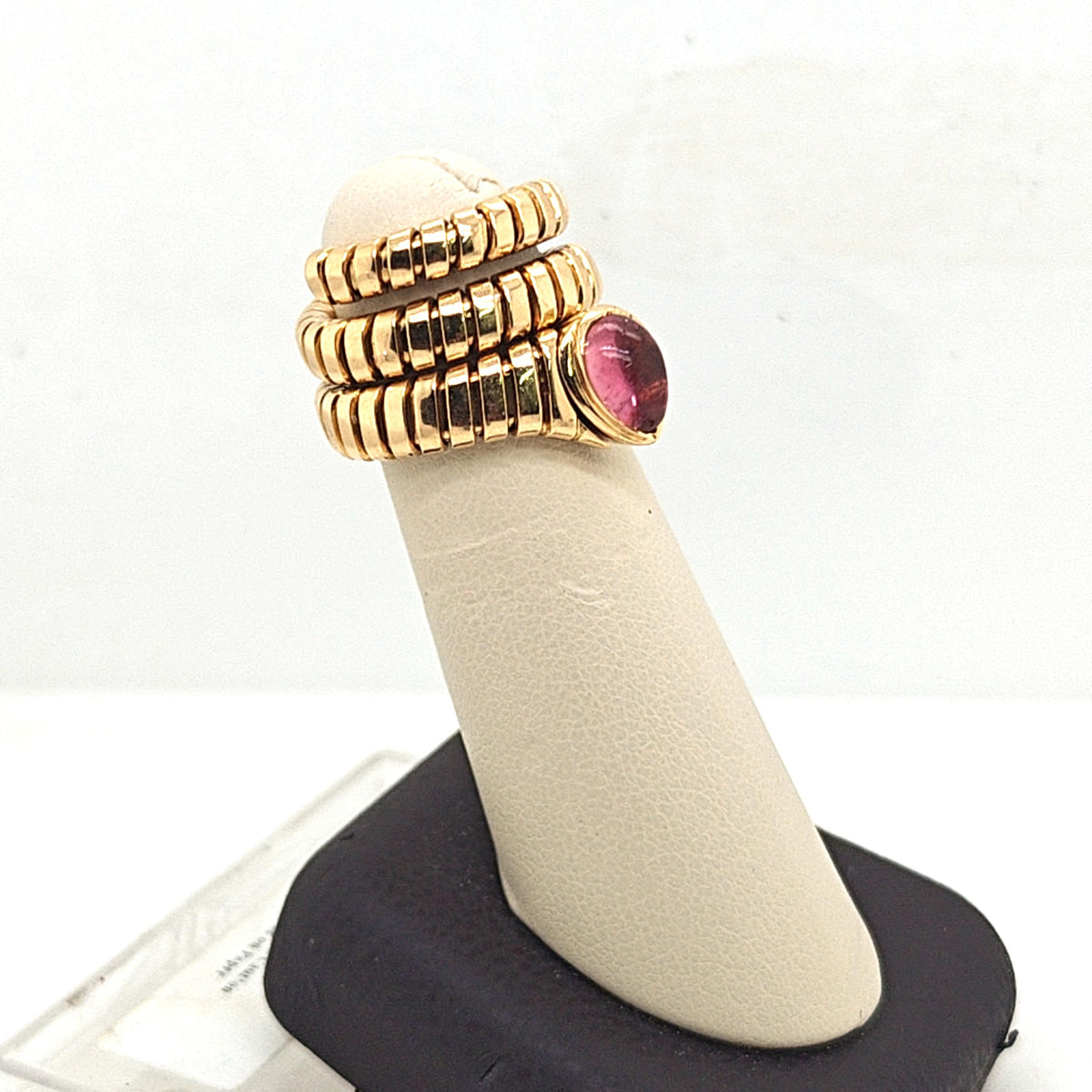 VINTAGE STYLE TUBOGAS COILED SERPENTINE RING WITH PEAR CUT GEM YELLOW GOLD