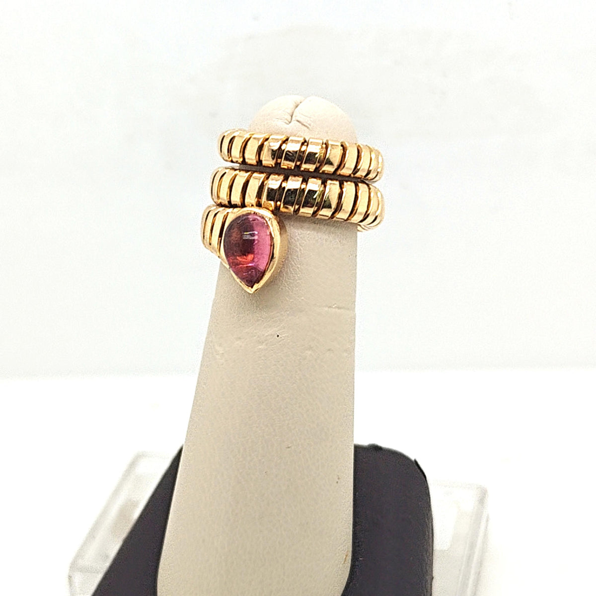 VINTAGE STYLE TUBOGAS COILED SERPENTINE RING WITH PEAR CUT GEM YELLOW GOLD