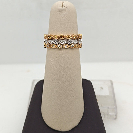 THREE THIN STACKABLE DIAMOND ETERNITY BAND RINGS TRI GOLD