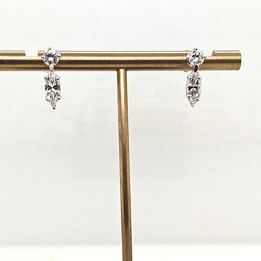 DIAMOND ROUND AND MARQUISE DROP EARRINGS WHITE GOLD
