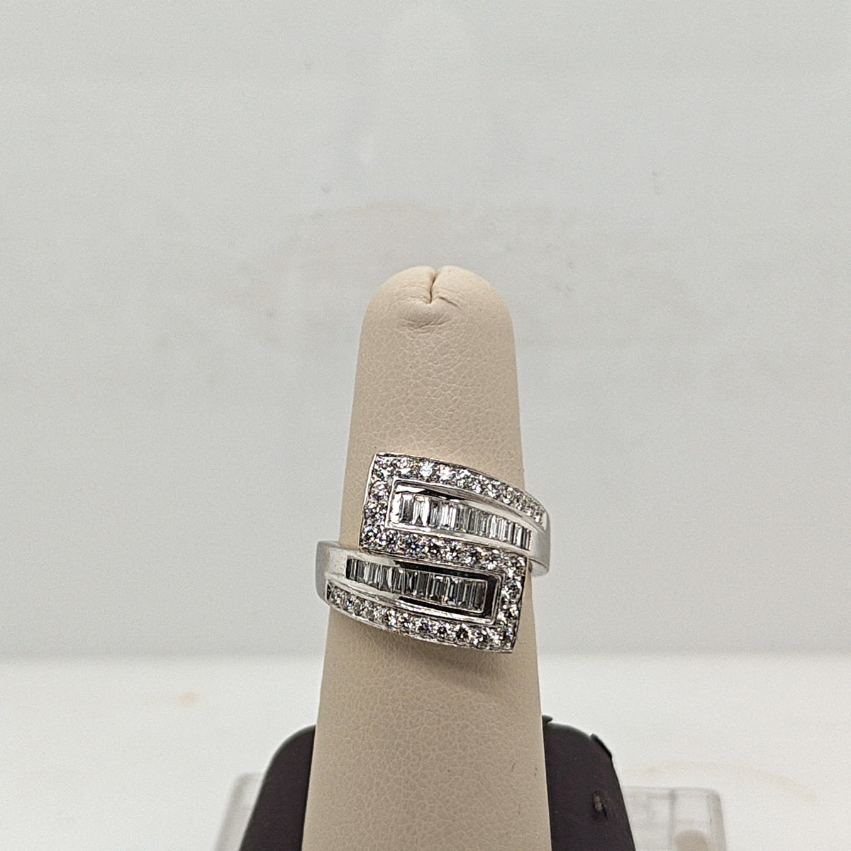DIAMOND BAGUETTE AND ROUND BYPASS SWIRL RING 2.0CTW WHITE GOLD