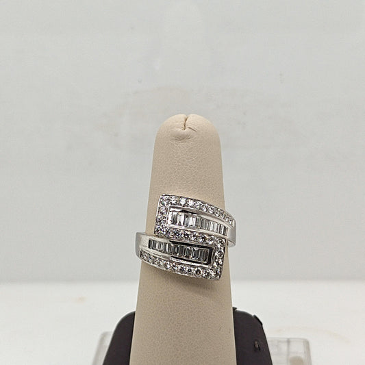 DIAMOND BAGUETTE AND ROUND BYPASS SWIRL RING 2.0CTW WHITE GOLD